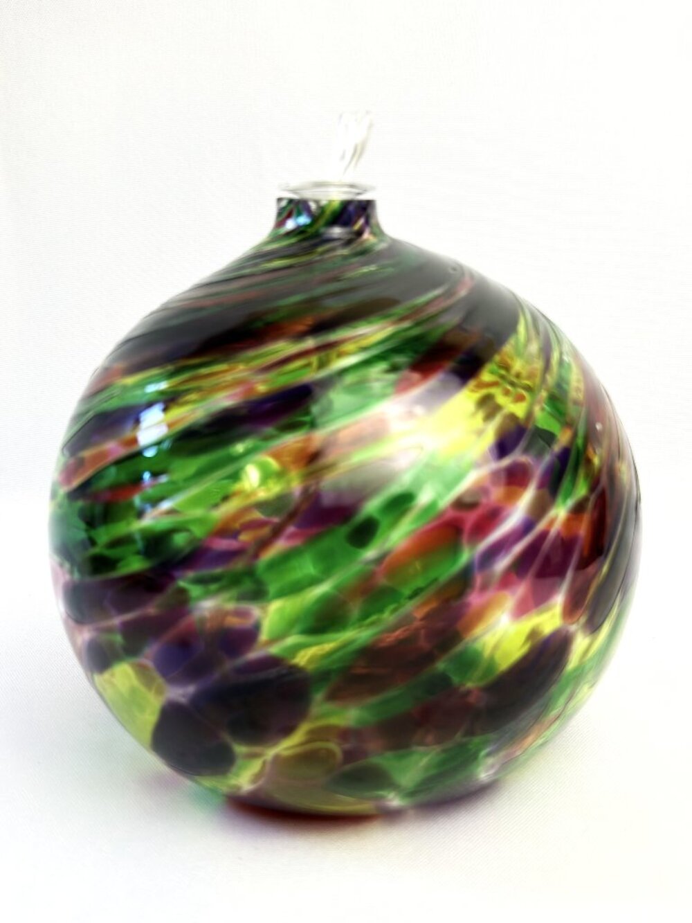 Hand Blown Art Glass Oil Lamp – Blue & Green Swirl Globe Made in Canada 5”